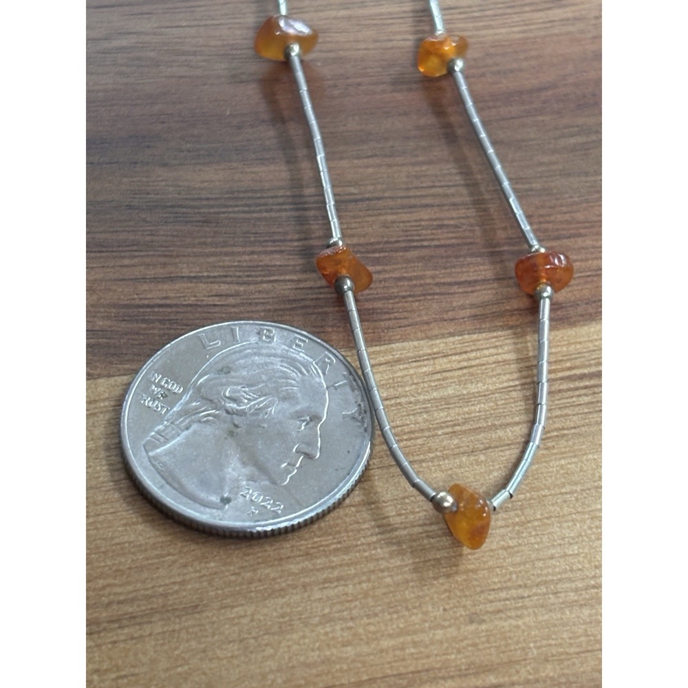 Vintage Liquid Silver Floating Baltic Amber Necklace Sterling Silver Clasp 16" - Picture 3 of 4